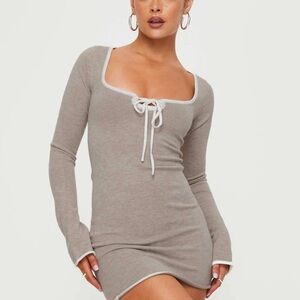 Stylish Long Sleeve Knit Dress in Taupe